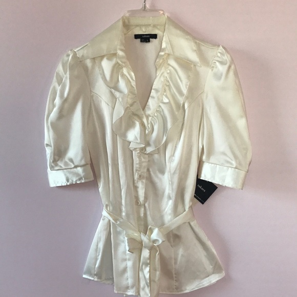 Satin Ruffled Short Sleeved Blouse - Picture 2 of 8